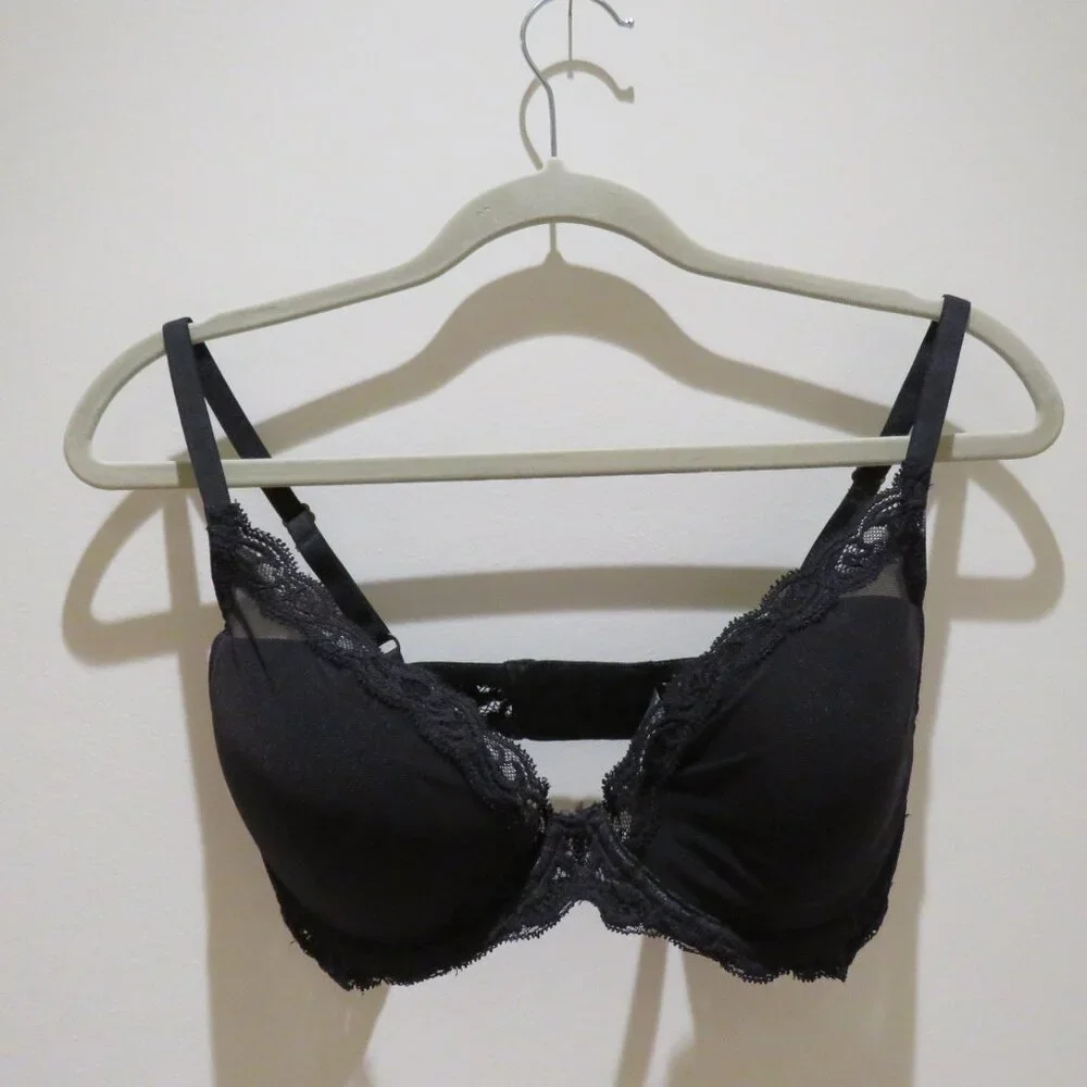 NATORI Feathers Plunge Lace T Shirt Bra in Black Mesh - Size 34D - Picture 2 of 11